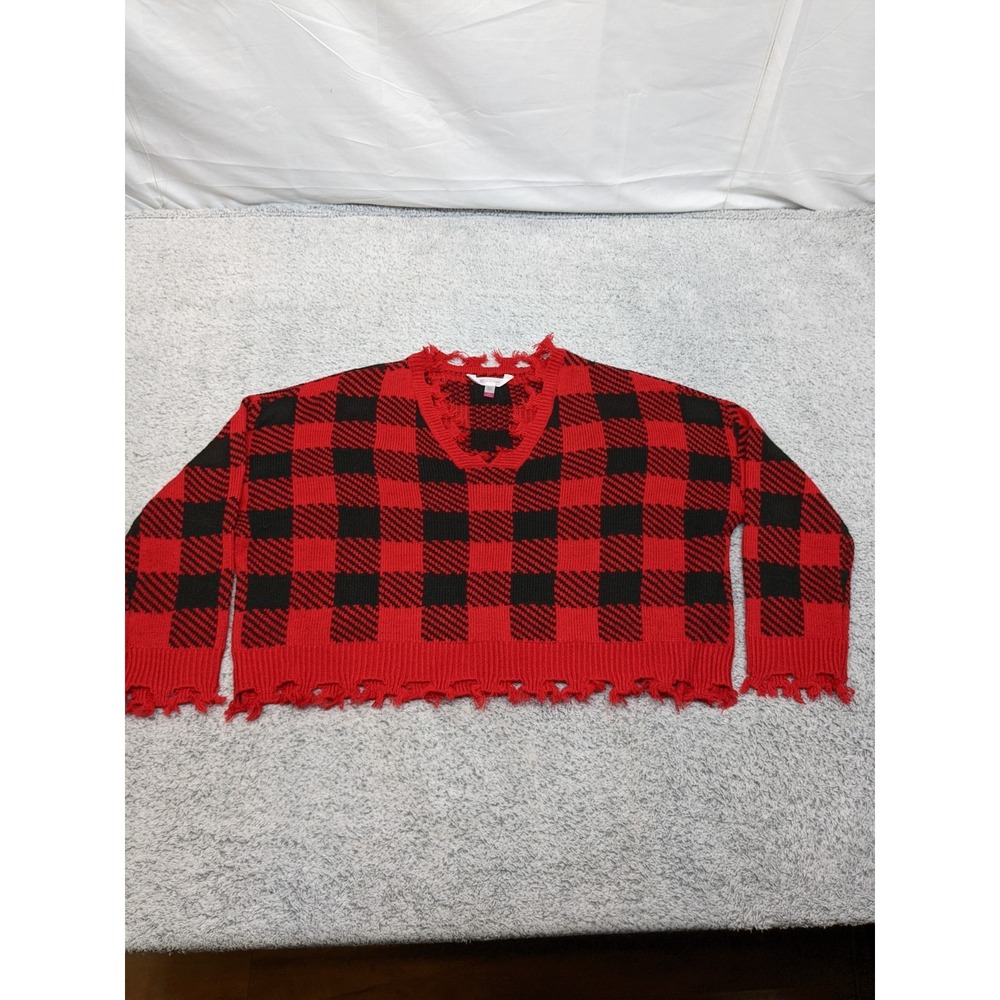 No Boundaries Plaid Cropped Red Black Grunge Punk Y2K Whimsigoth Womens Large‎
